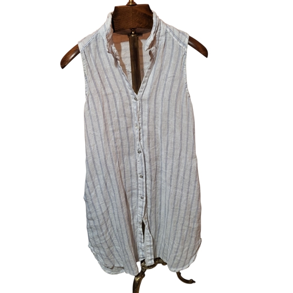 Rosemarine Linen Sleeveless Blue White Striped Dress Coverup Size Small Italy